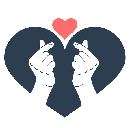 concept of love in the soul, as the emergence of love at the click of a finger. Korea finger heart.のイラスト素材