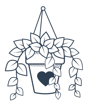 icon of a potted flower weighing on the wall. Icon in modern linear style.のイラスト素材