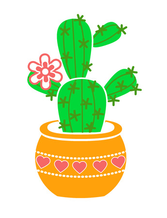 icon of a potted fcactus with flower. Icon in modern flat styleのイラスト素材