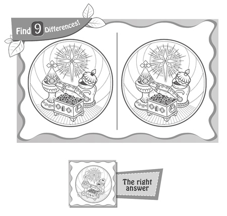 visual game for children and adults. Task to find 9 differences in the illustration on the school board. black and white vector illustrationのイラスト素材