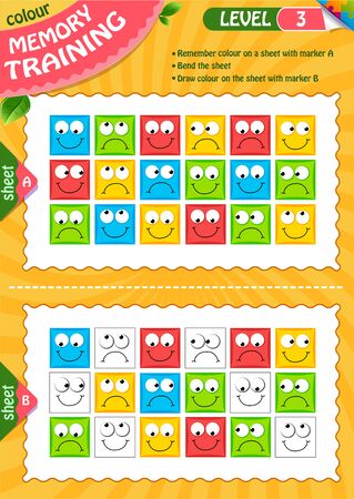 Memory game children and adult. Remember and draw colour and smiles. Memory trainingのイラスト素材