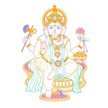 lord Ganesh. Ganesh Puja. Ganesh Chaturthi. It is used for postcards, prints, textiles, tattoo. Icon in the linear style のイラスト素材