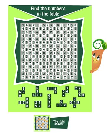 educational game for kids, puzzle. development of spatial thinking and attention in children. Task game find the numbers in the tableのイラスト素材