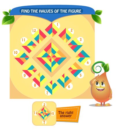 educational game for kids and adults development of logic; iq. Task game for children find the halves of shapeのイラスト素材