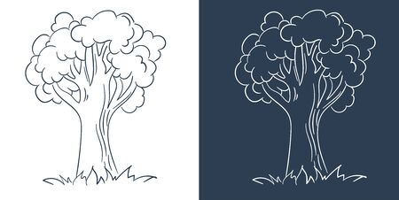 tree black and white illustration. Isolated icon, silhouette in linear style.のイラスト素材