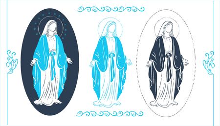 set of illustrations of the virgin mary as a design element for greeting cardsのイラスト素材