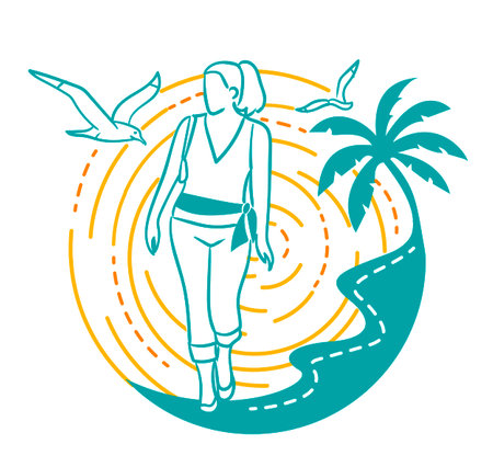 concept of travel, vacation in the form of a girl traveling in natureのイラスト素材