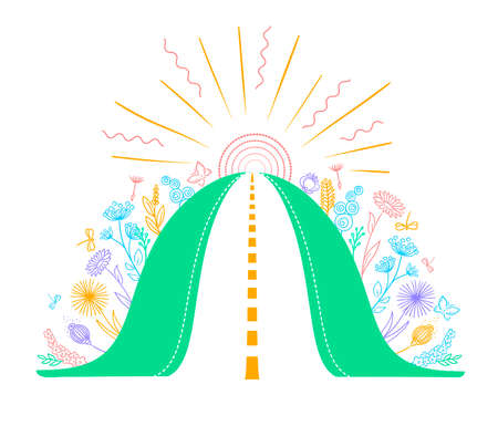 concept of life, the road of fate and development with joy. line style iconsのイラスト素材