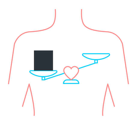 psychological concept of doubt, fear, anxiety in the form of scales in the heartのイラスト素材