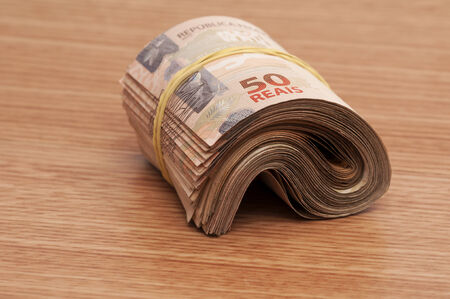 A few bills of brazilian currency (real)の写真素材