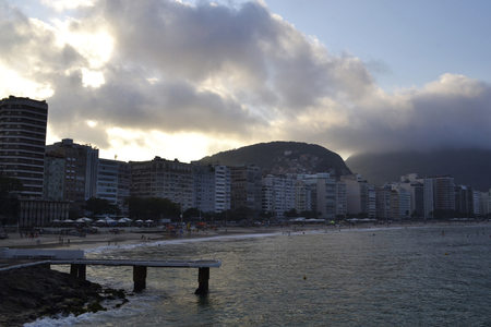 Copacabana beach at dusk, Rio de Janeiro - Brazilの写真素材