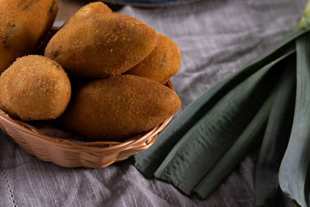 Baked and stuffed bread. Brazilian snack.の写真素材