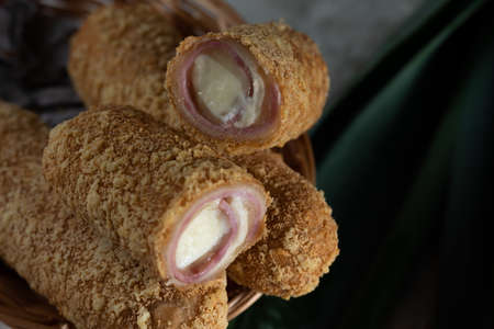 Baked and stuffed bread. Brazilian snack.の写真素材