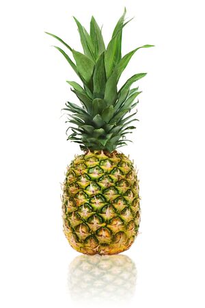 ripe whole pineapple isolated on white backgroundの写真素材