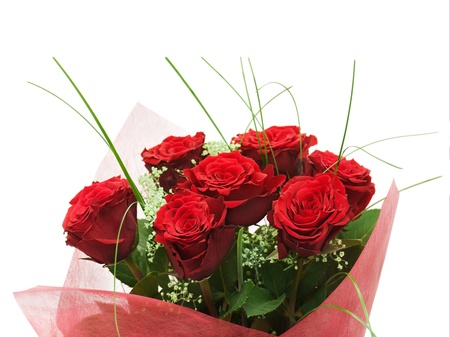Flower bouquet from red roses isolated on white background の写真素材