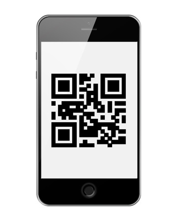 Mobile Smart Phone with QR Code Isolated on White Background. Highly Detailed Illustration.の写真素材