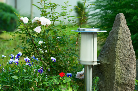 Solar Powered Lamp on Garden Background.の写真素材