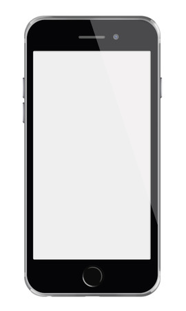 Mobile smart phone with white screen isolated on white background. Highly detailed illustration.の写真素材