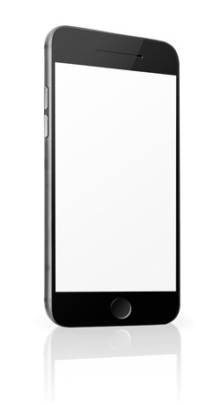 Mobile smart phone with white screen isolated on white background. Highly detailed illustration.の写真素材