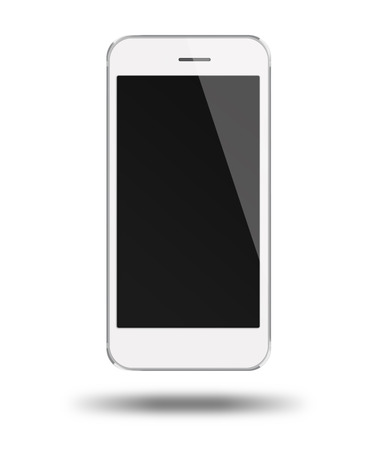 Realistic modern touchscreen phone. With light shadows under smartphone. Isolated on white background. Empty screen. Highly detailed illustration.の写真素材