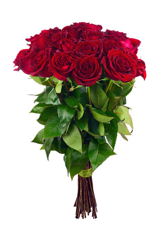 Bouquet of blossoming dark red roses isolated on white background. Closeup.の写真素材