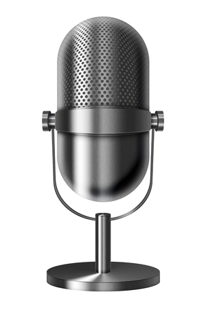 Vintage metal silver microphone isolated on white backgroundの写真素材