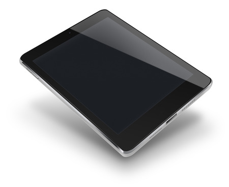 Tablet computer with black screen isolated on white background. Highly detailed illustration.の写真素材