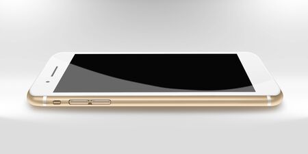 Fashionable phone realistic smartphone with black screen and shadows on gray background. Highly detailed illustration.の写真素材