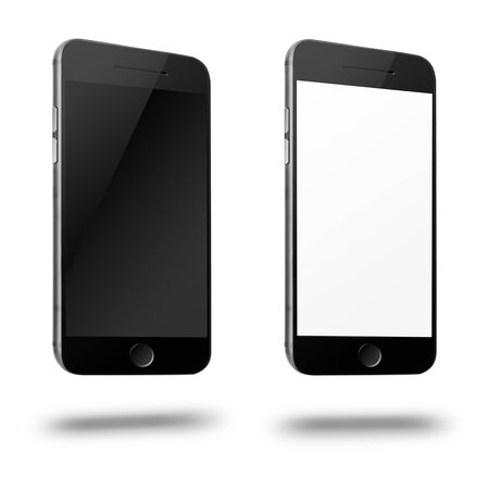 Mobile smart phone with white and blank screen isolated on white backgroundの写真素材