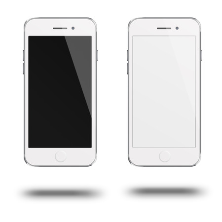 Mobile smart phones with white and blank screen isolated on white backgroundの写真素材
