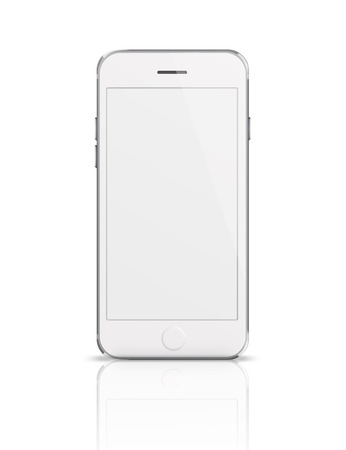 Mobile smart phone with white screen isolated on white backgroundの写真素材