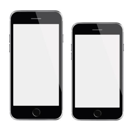 Mobile smart phones with white screen isolated on white backgroundの写真素材