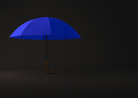 Open blue umbrella on black background. Highly detailed render.の写真素材