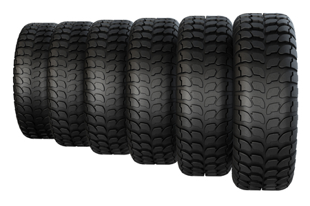 New rubber tires for car isolated on white background. 3D rendering.の写真素材