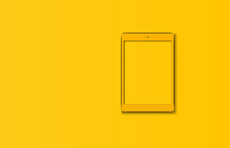 Tablet pc computer isolated on yellow trendy color background. 3D illustration.の写真素材