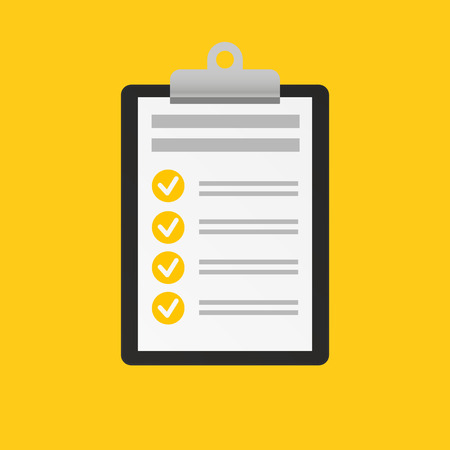 Clipboard with checklist icon trendy on yellow trendy background. Flat style design for web. 3D illustration.の写真素材