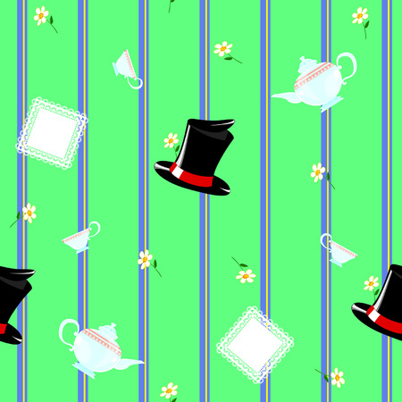 Ragged cylinder, kettle, napkin, cup and daisyのイラスト素材