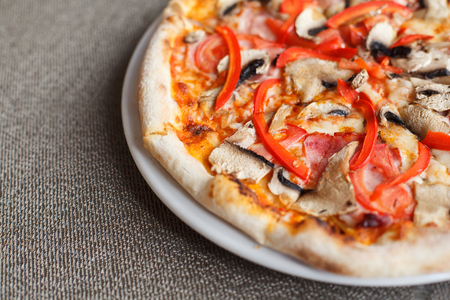 Tasty pizza with mushroomsの写真素材