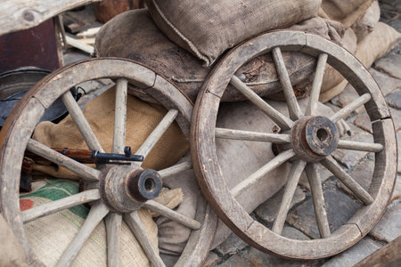 Lviv, Ukraine - November 2, 2018: 100th anniversary of West Ukrainian People's Republic. ZUNR. Reconstruction of the position of Ukrainian soldiers from checkpoints, barriers, artillery, armored cars and field kitchenのeditorial素材