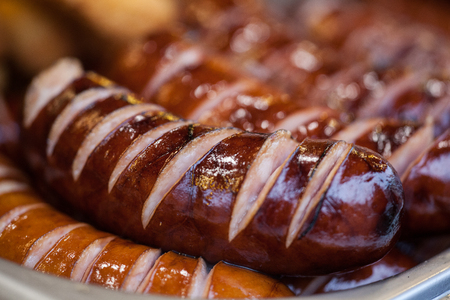 Delicious grilled sausages. Fine Food Fairの写真素材