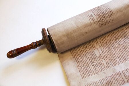 Old torah scroll book close up detail. Torah Jewish People.