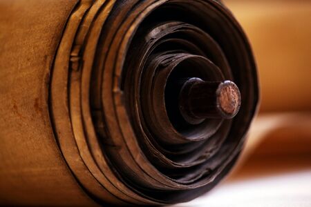 Old torah scroll book close up detail. Torah Jewish People.