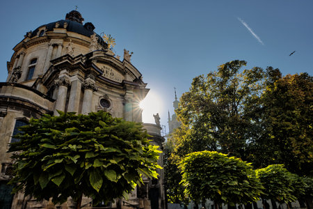 Lviv, Ukraine - 10 September, 2021: The Dominican church in Lviv is located in the city's Old Town, today serves as the Greek Catholic church of the Holy Eucharist. Beautiful city landscapeのeditorial素材