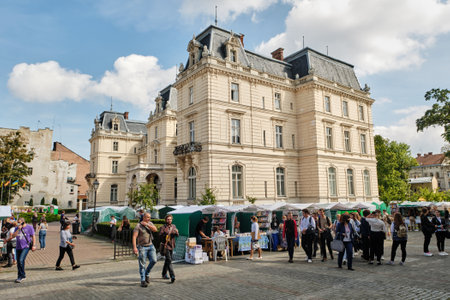 Lviv, Ukraine - September 15, 2021: Publishers Forum in Lviv, The 28th Lviv Book Fair. Potocki palaceのeditorial素材