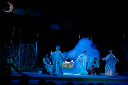 Lviv, UKRAINE - January 2, 2022: A fairy tale by Ivasyk Telesyk performed by actors of the Maria Zankovetska Theater.のeditorial素材