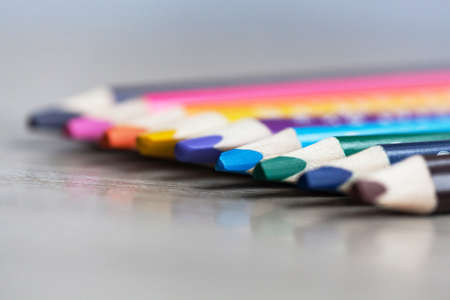 Close up macro shot of color pencil. Assortment of colored pencils. Shallow depth of field