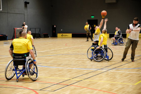 Lviv, Ukraine, April 29th 2023, Invictus Games. Wheelchair basketball of the Invictus Games, an international sporting event for military personnel and veterans who have been psychologically or physically injured in their military service.のeditorial素材