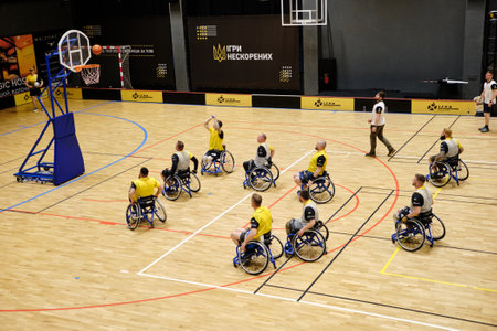 Lviv, Ukraine, April 29th 2023, Invictus Games. Wheelchair basketball of the Invictus Games, an international sporting event for military personnel and veterans who have been psychologically or physically injured in their military service.のeditorial素材