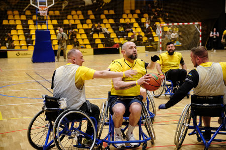 Lviv, Ukraine, April 29th 2023, Invictus Games. Wheelchair basketball of the Invictus Games, an international sporting event for military personnel and veterans who have been psychologically or physically injured in their military service.のeditorial素材