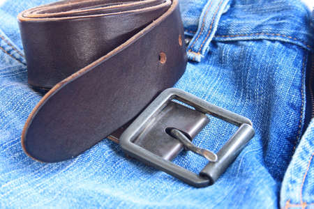 Jeans and leather beltの写真素材